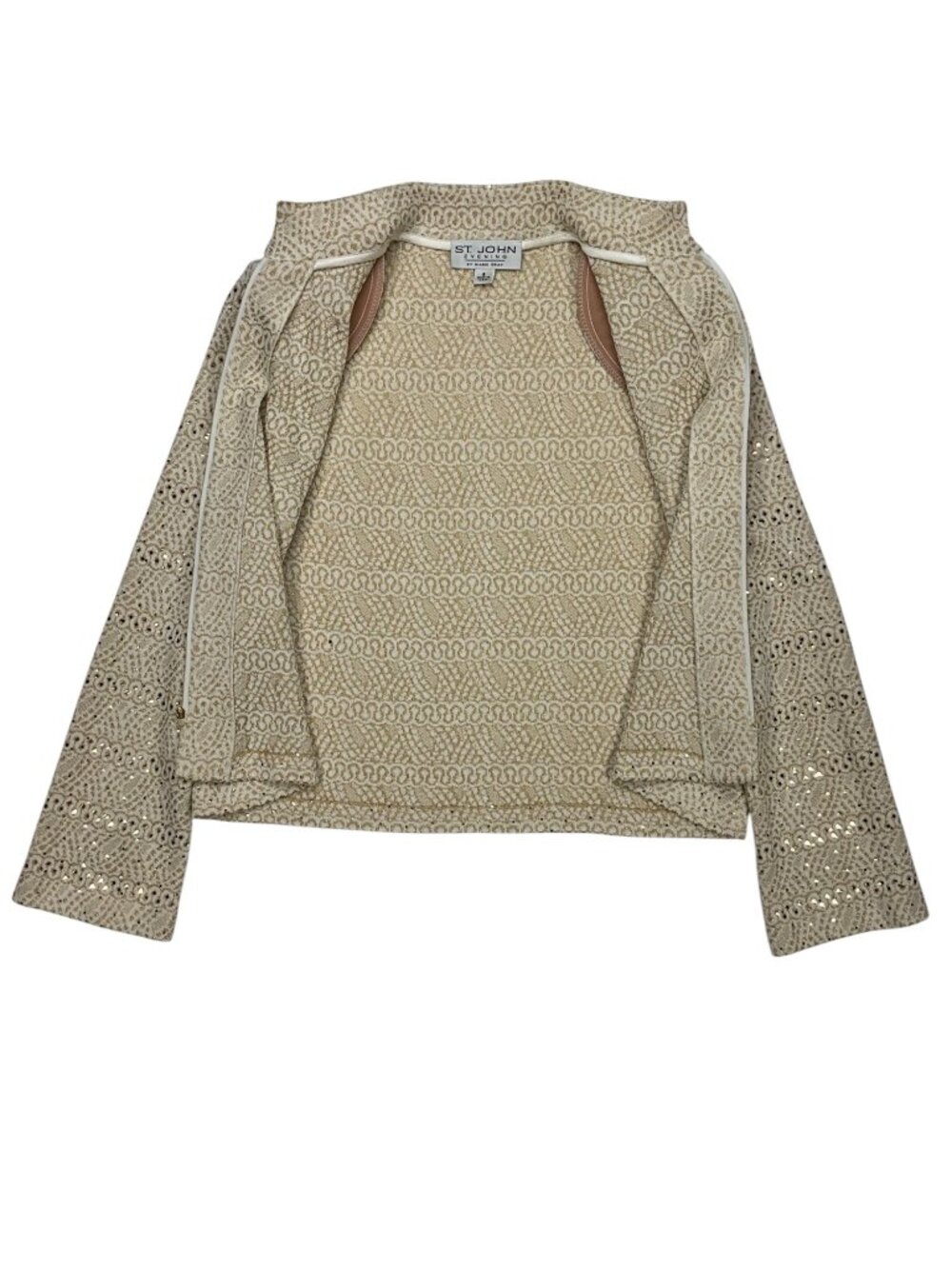 St. John Evening Vintage Embellished Knit Jacket 8 Cream Gold Zipper Front - Picture 7 of 16